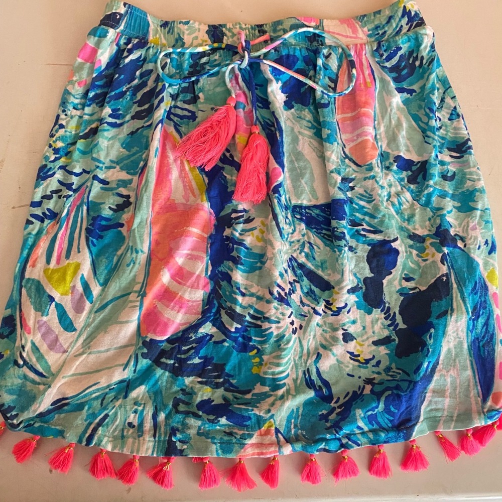 Lilly Pulitzer Palma Tube Top Sailboat Print Tassel Blue Pink XXS 25663 vacation